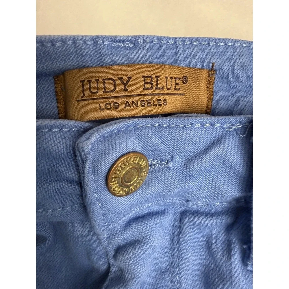 Judy Blue Jeans Womens 7/28 High Rise Control Top Sky Blue Wide Leg Crop